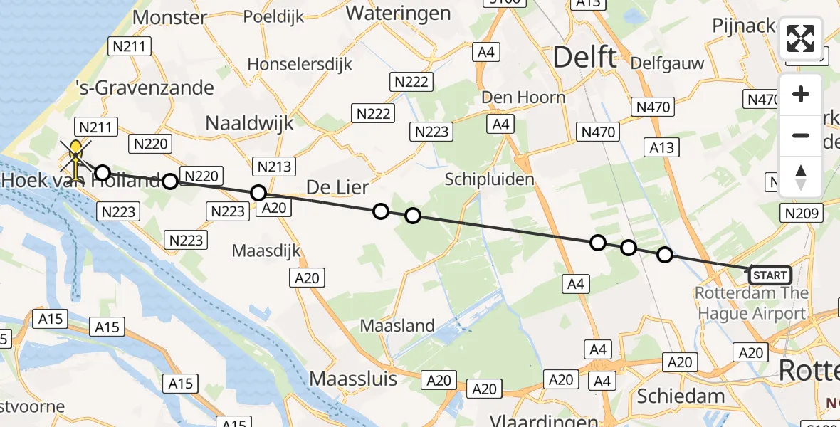 Routekaart van de vlucht: Lifeliner 2 naar Hoek van Holland, Brandenburgbaan
