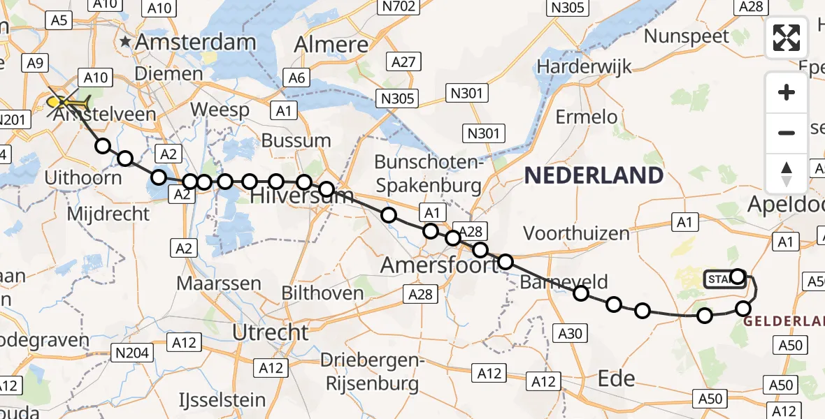 Routekaart van de vlucht: Politieheli naar Schiphol, Dabbelosepad