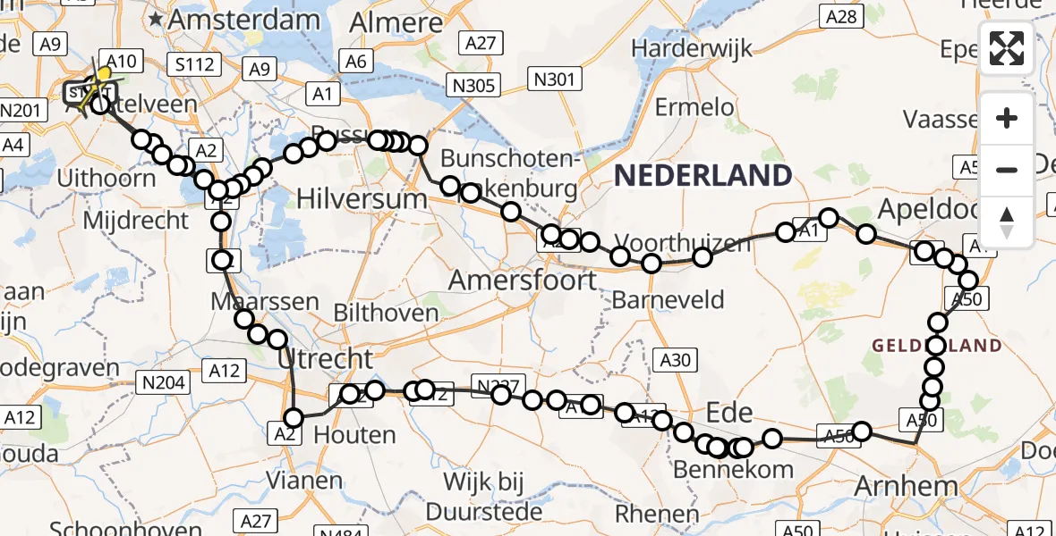 Routekaart van de vlucht: Politieheli naar Schiphol, Bosrandweg