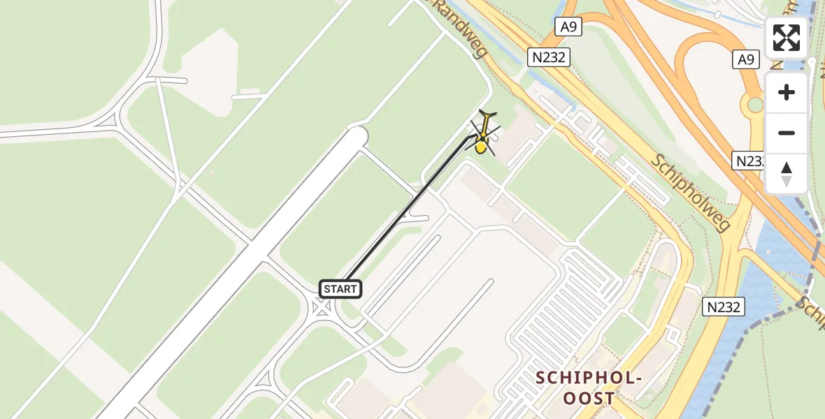 Vluchtroute Politiehelikopter van Schiphol naar Schiphol