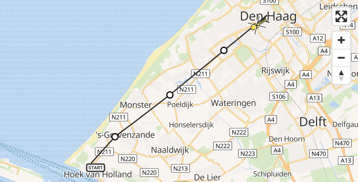 Routekaart van de vlucht: Lifeliner 2 naar Den Haag, Kreeklaan