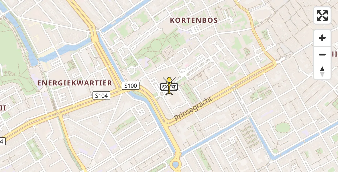 Routekaart van de vlucht: Lifeliner 2 naar Den Haag, Blekerslaan