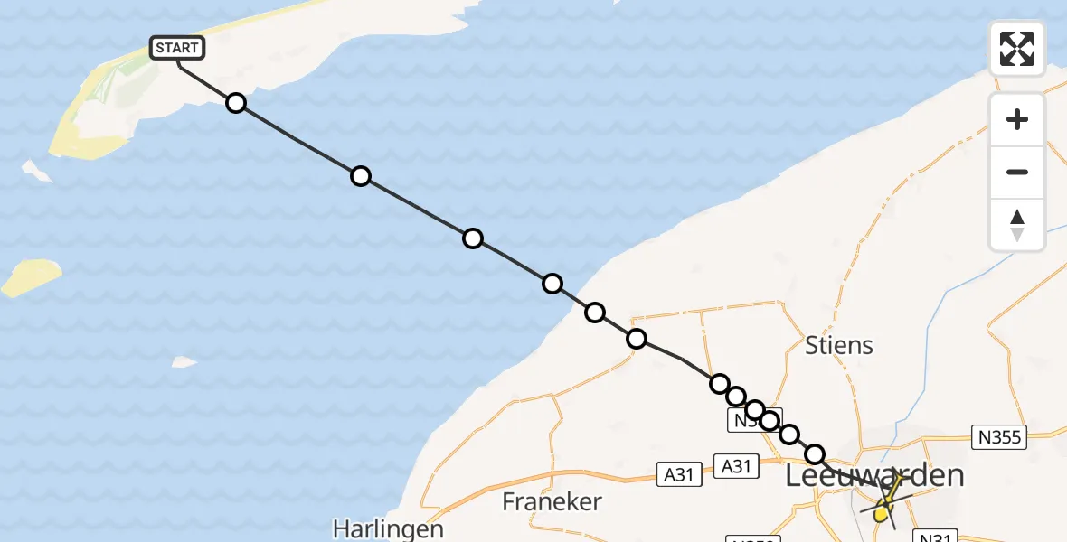 Routekaart van de vlucht: Ambulancehelikopter naar Leeuwarden, Badweg West