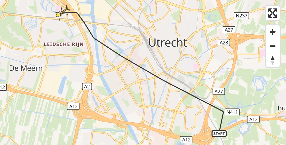 Routekaart van de vlucht: Politiehelikopter naar Utrecht, Croesestraat