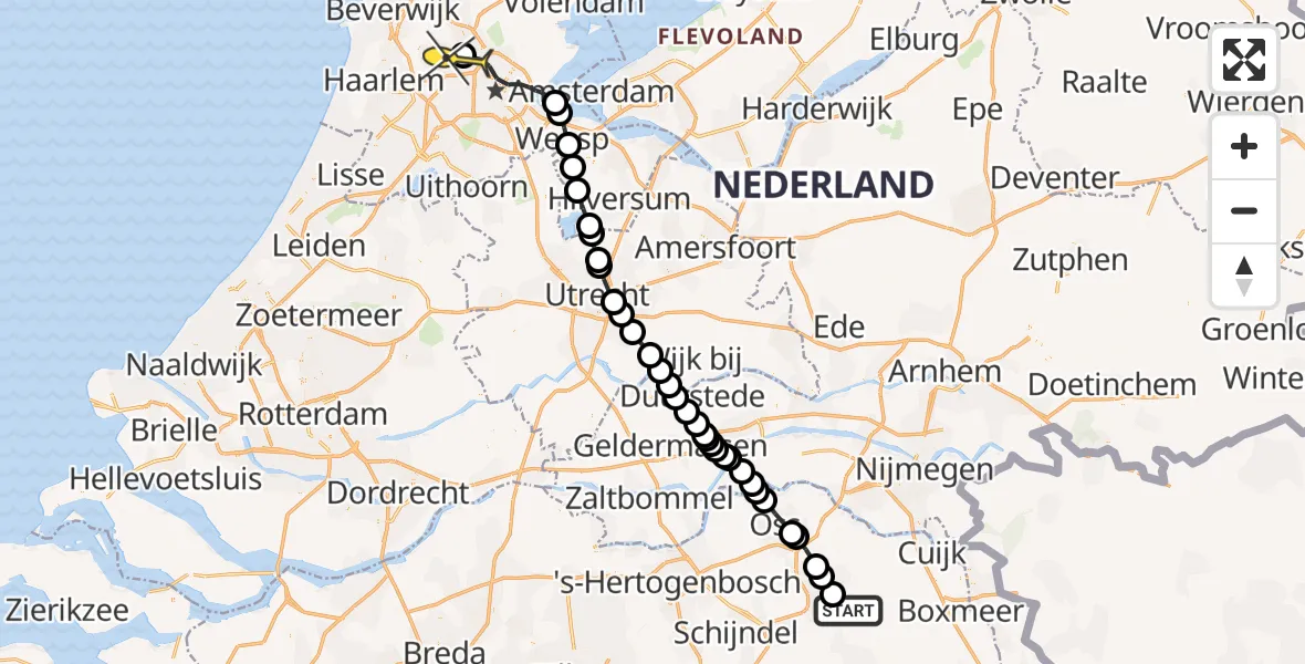 Routekaart van de vlucht: Traumaheli naar Amsterdam Heliport, Bateleur