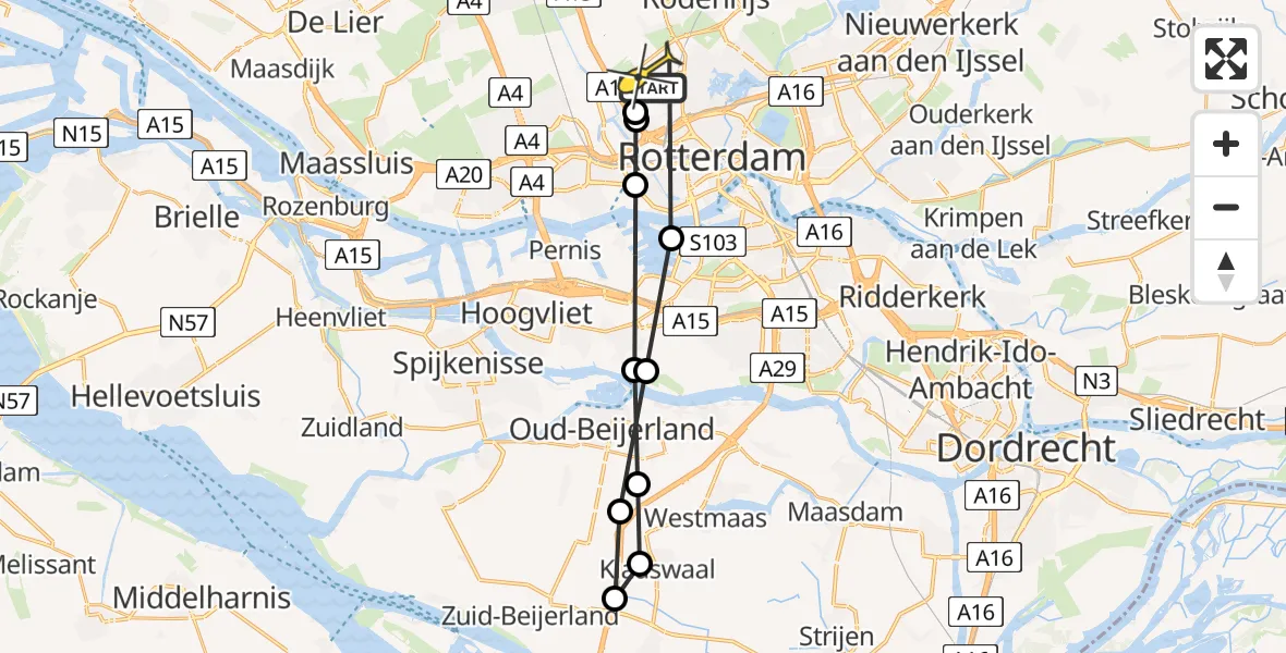 Routekaart van de vlucht: Lifeliner 2 naar Rotterdam The Hague Airport, Landzichtstraat