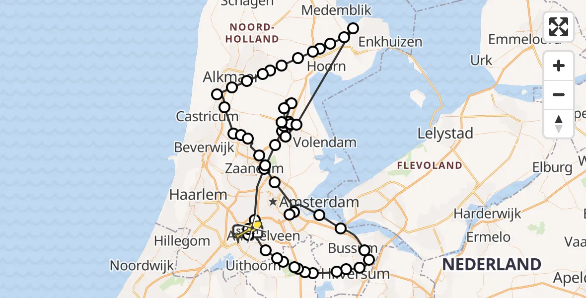 Vluchtroute Politiehelikopter van Schiphol naar Schiphol