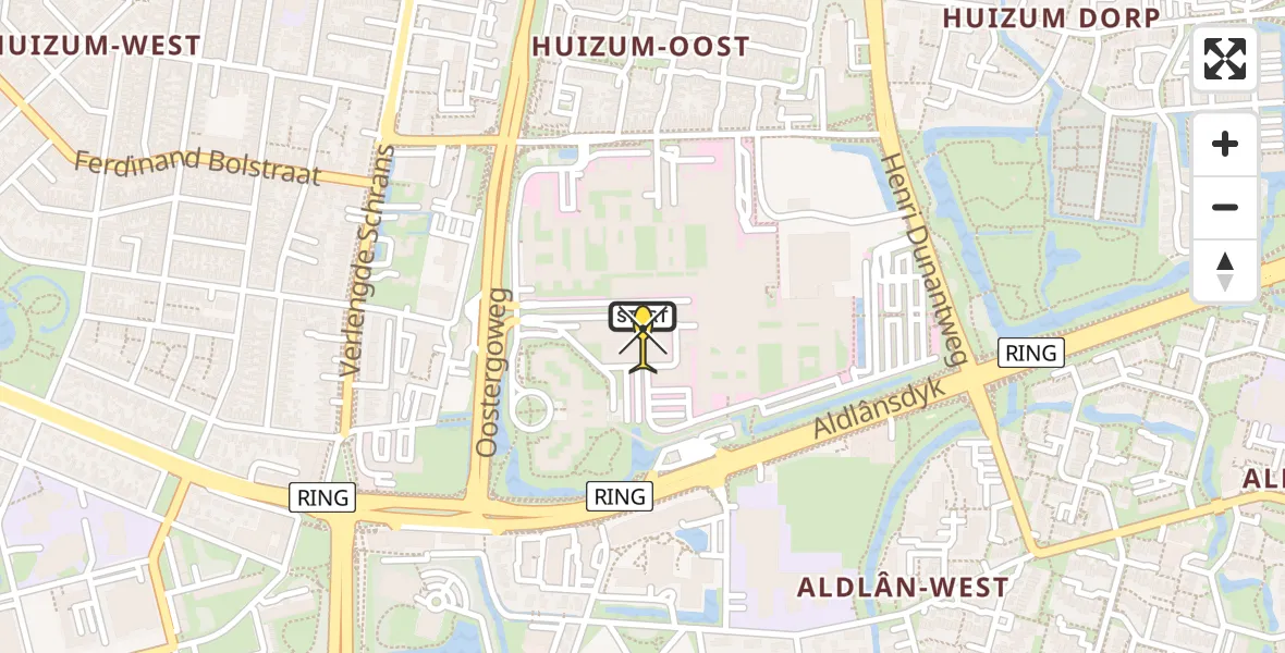 Routekaart van de vlucht: Ambulanceheli naar Leeuwarden, Aldlânsdyk