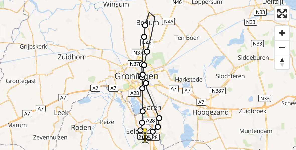 Routekaart van de vlucht: Lifeliner 4 naar Groningen Airport Eelde, Eskampenweg