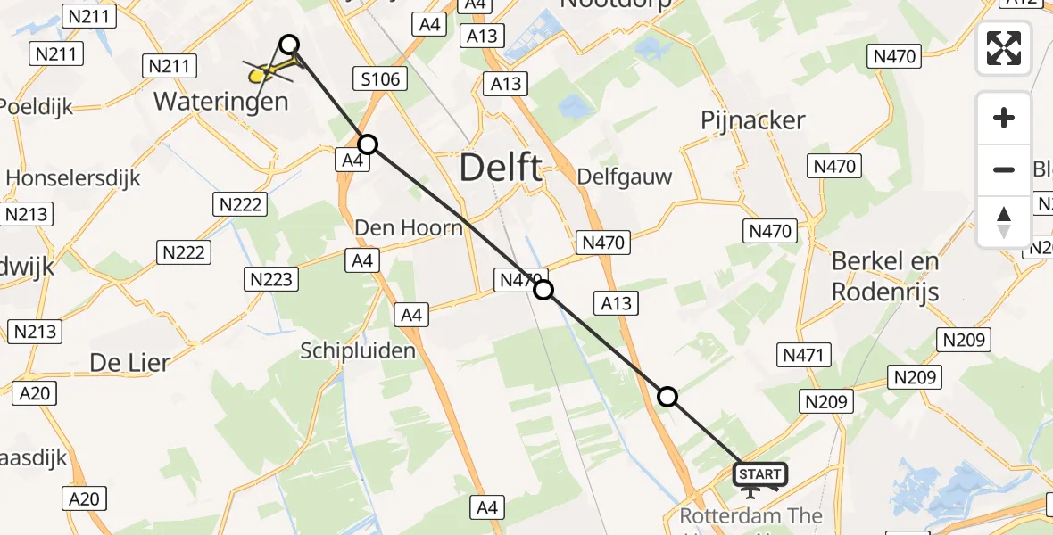 Routekaart van de vlucht: Lifeliner 2 naar Den Haag, Brandenburgbaan