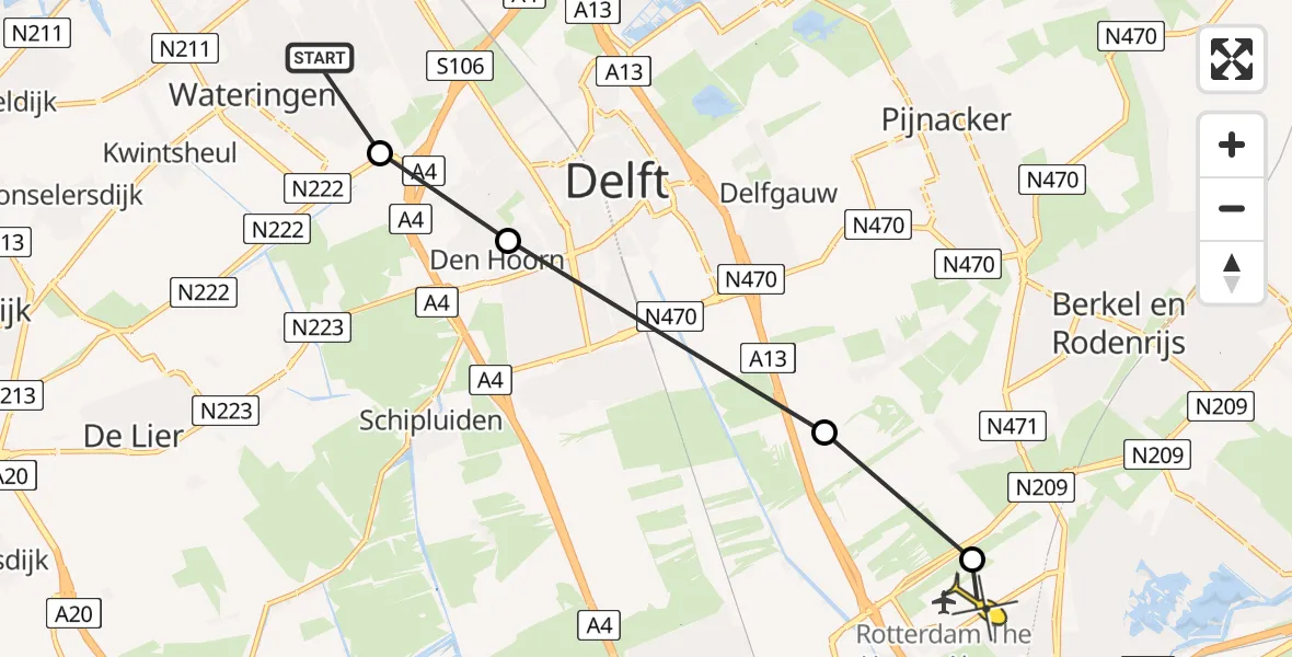 Routekaart van de vlucht: Lifeliner 2 naar Rotterdam The Hague Airport, Wippolderlaan