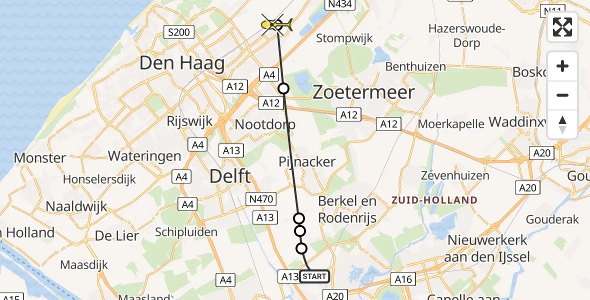 Routekaart van de vlucht: Lifeliner 2 naar Leidschendam, Schieveense polder