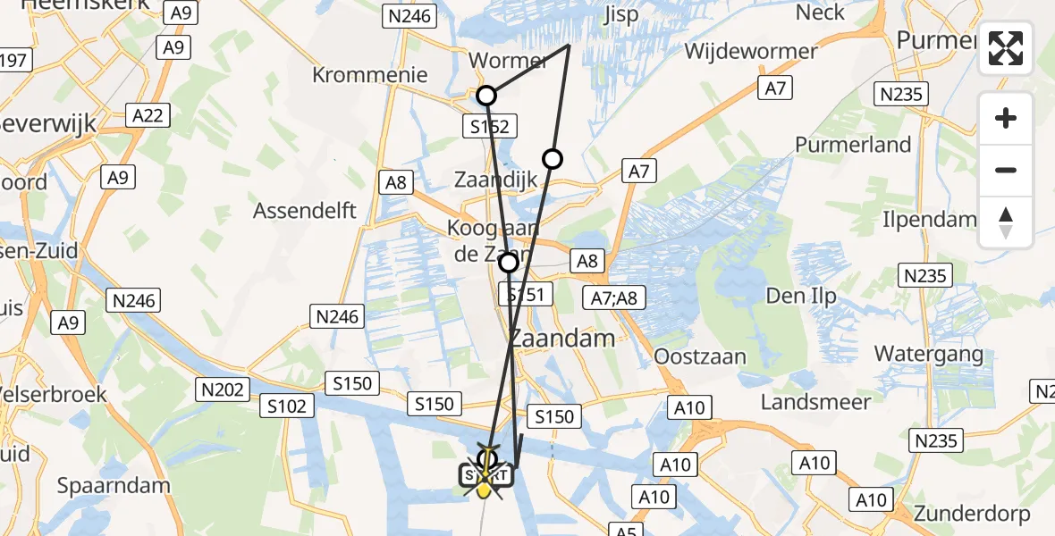 Routekaart van de vlucht: Lifeliner 1 naar Amsterdam Heliport, Hornweg