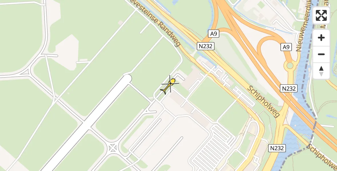 Routekaart van de vlucht: Politieheli naar Schiphol