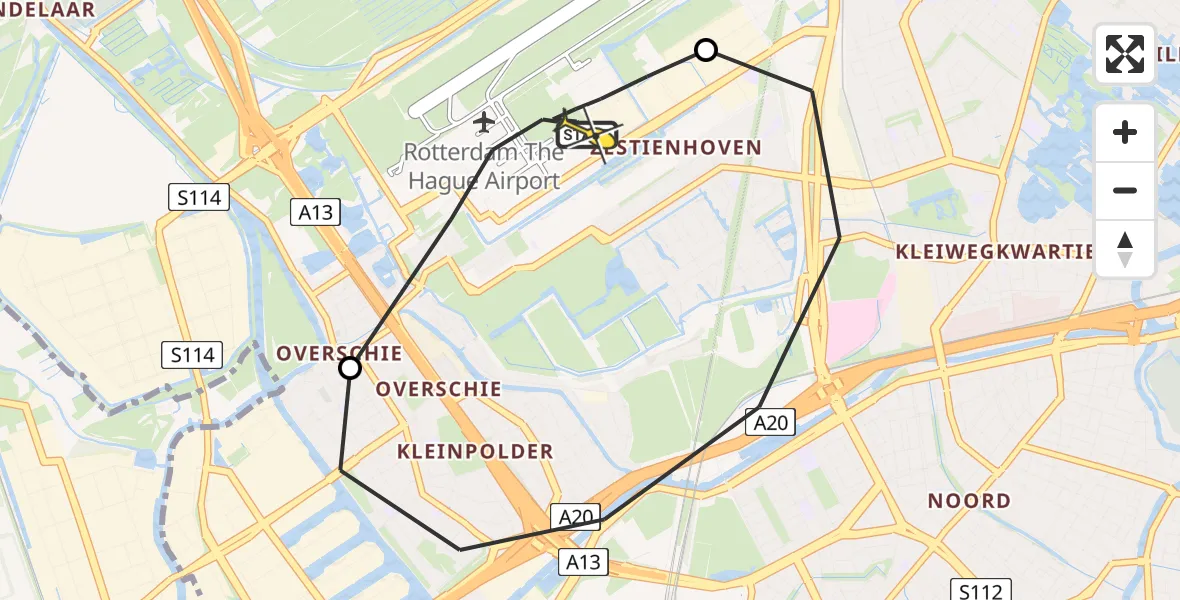 Routekaart van de vlucht: Lifeliner 2 naar Rotterdam The Hague Airport, Grote Werfstraat