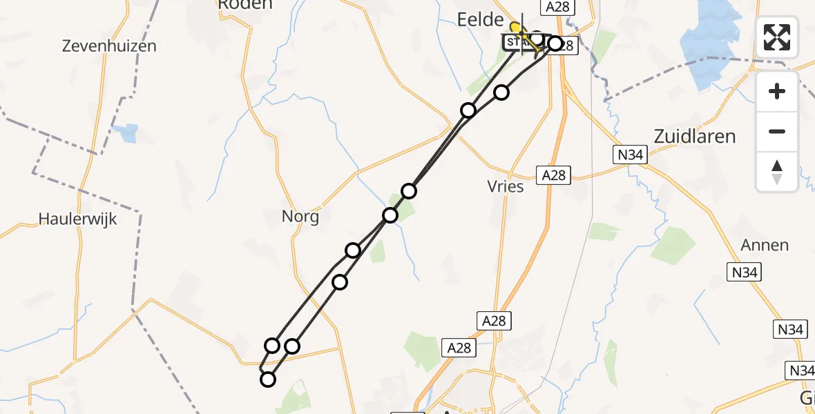 Routekaart van de vlucht: Lifeliner 4 naar Groningen Airport Eelde, Luchtenburgerweg