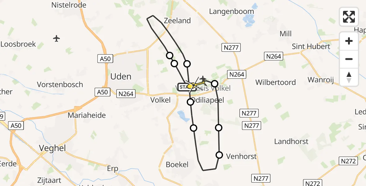 Routekaart van de vlucht: Lifeliner 3 naar Vliegbasis Volkel, Zeelandsedijk