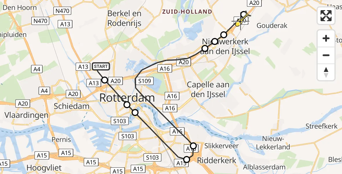 Routekaart van de vlucht: Lifeliner 2 naar Moordrecht, Hertenheuvel