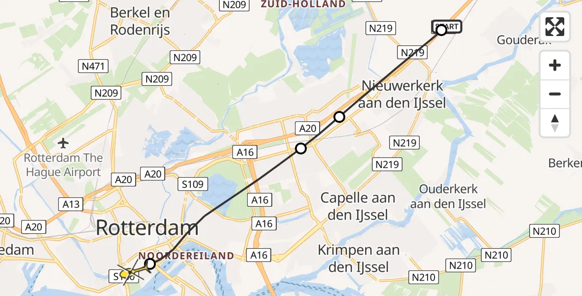 Routekaart van de vlucht: Lifeliner 2 naar Erasmus MC, Westzeedijk