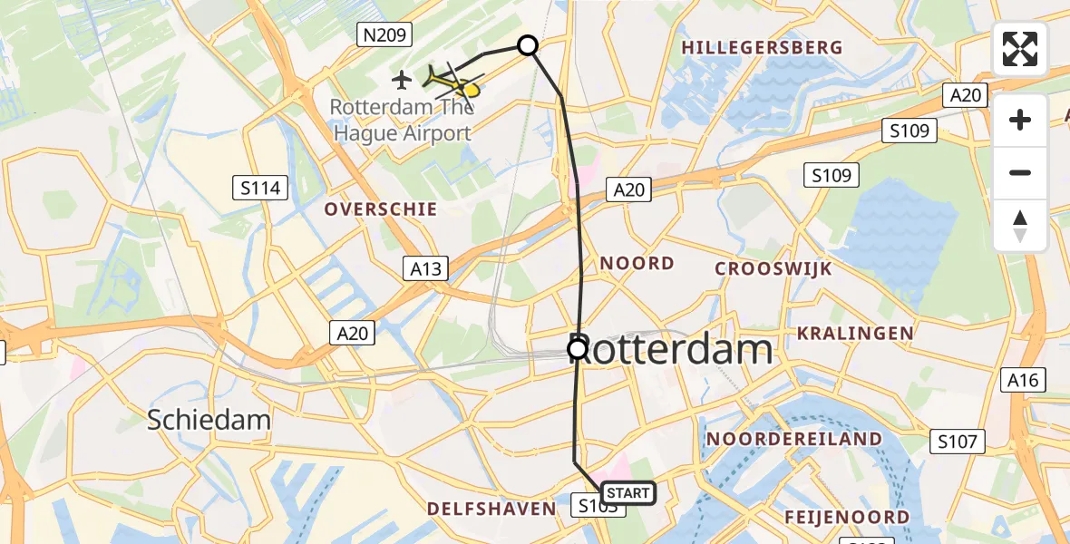 Routekaart van de vlucht: Lifeliner 2 naar Rotterdam The Hague Airport, Bellevoysstraat