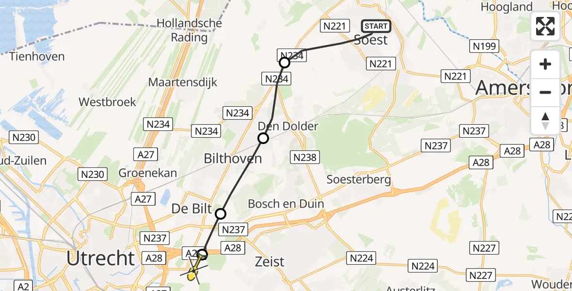 Routekaart van de vlucht: Lifeliner 1 naar Universitair Medisch Centrum Utrecht, Gerrit van der Veenstraat
