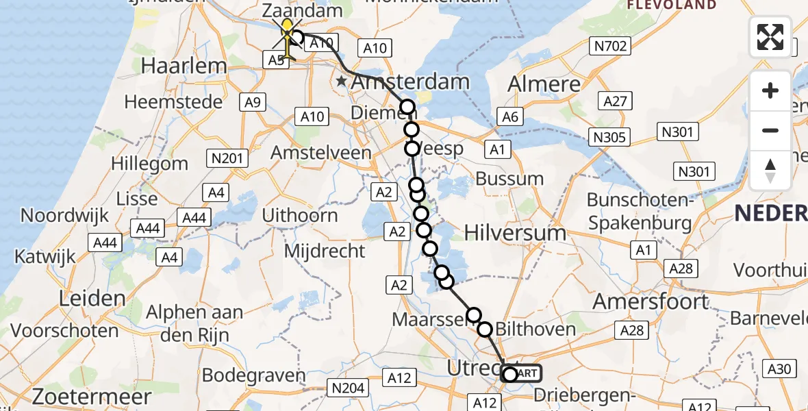 Routekaart van de vlucht: Lifeliner 1 naar Amsterdam Heliport, Toulouselaan