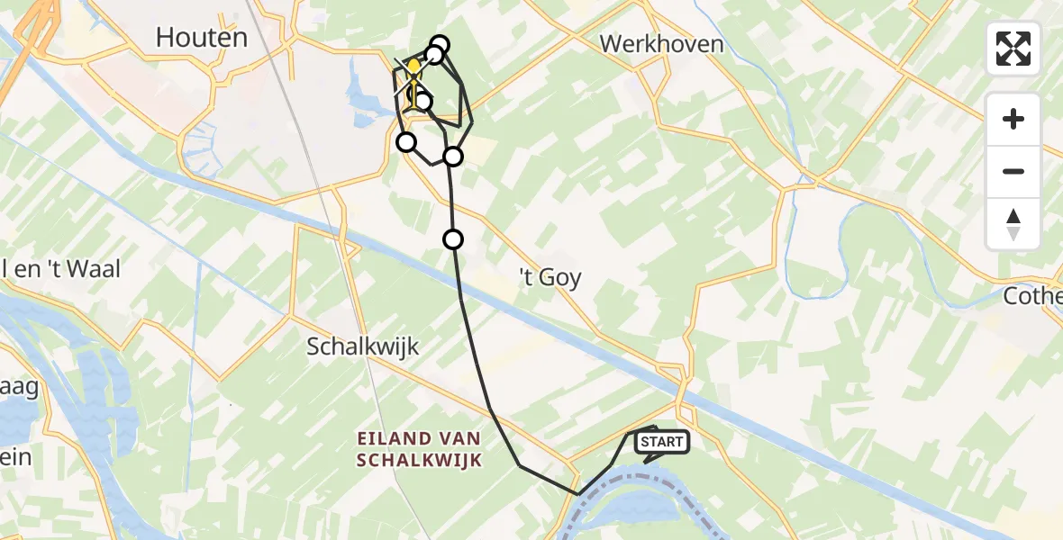 Routekaart van de vlucht: Politiehelikopter naar Houten, Lekdijk