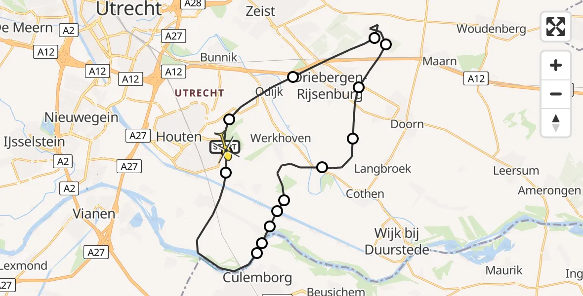 Routekaart van de vlucht: Politieheli naar Houten, Achterdijk