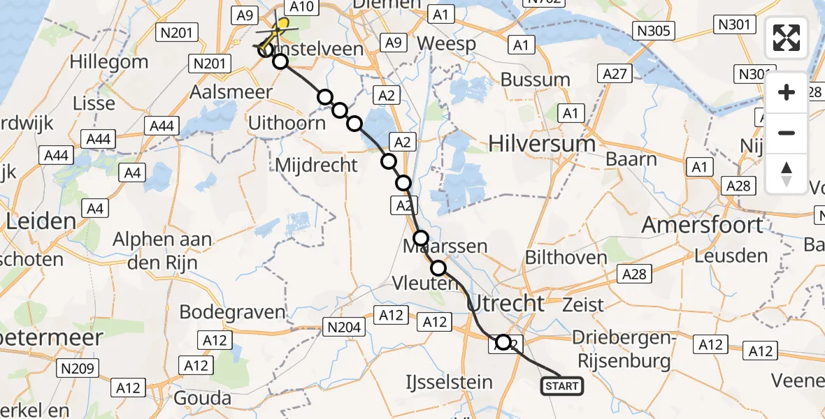 Routekaart van de vlucht: Politieheli naar Schiphol, Kruisweg