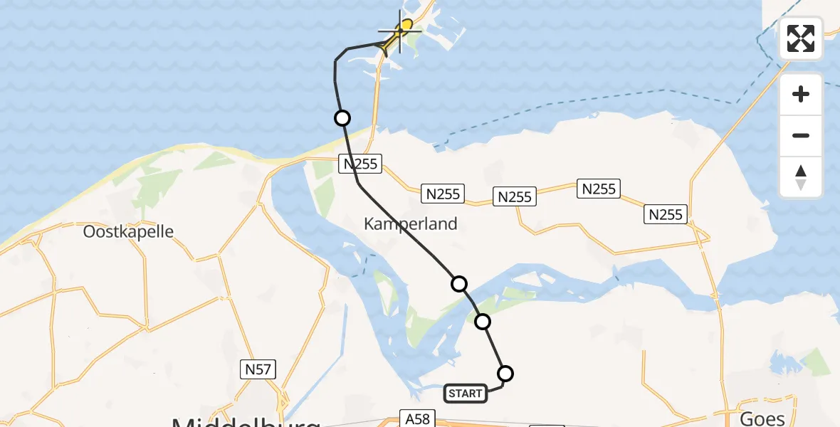 Routekaart van de vlucht: Kustwachthelikopter naar Vrouwenpolder, Meerkoetweg