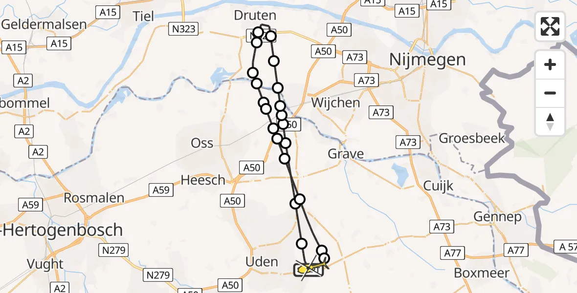 Routekaart van de vlucht: Lifeliner 3 naar Vliegbasis Volkel, De Bunders