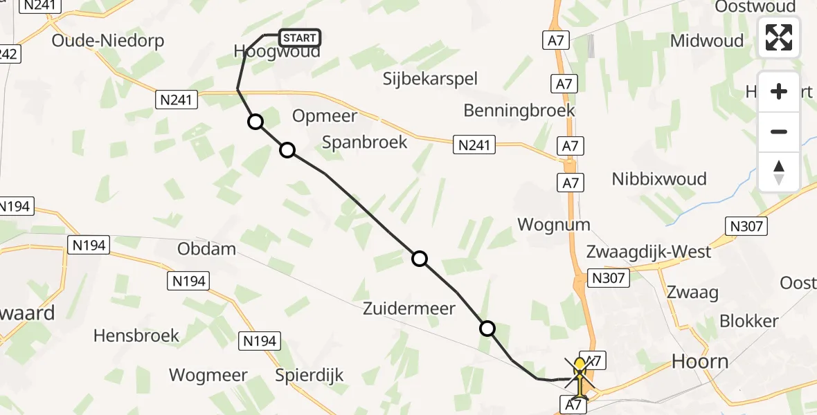 Routekaart van de vlucht: Lifeliner 1 naar Berkhout, Wester Boekelweg