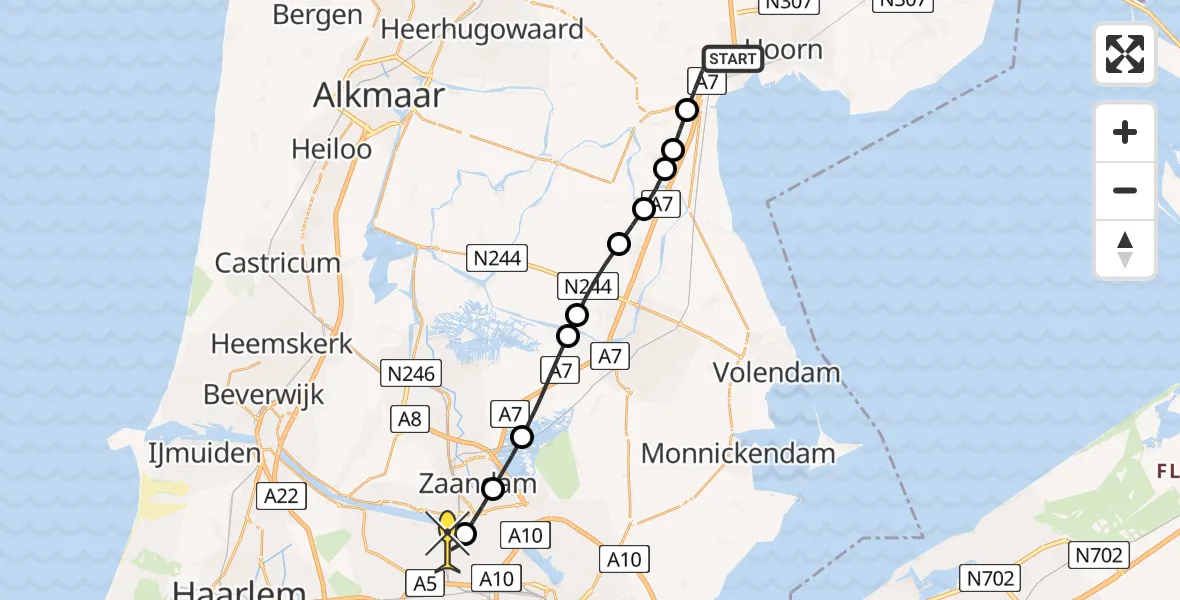 Routekaart van de vlucht: Lifeliner 1 naar Amsterdam Heliport, Klompemaeckerspad