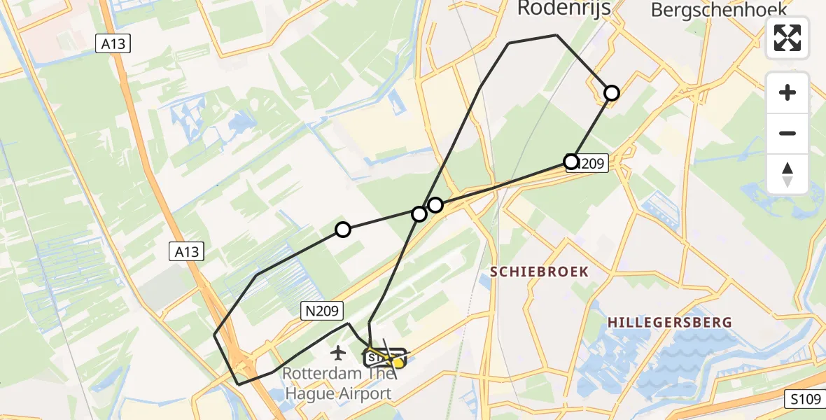 Routekaart van de vlucht: Lifeliner 2 naar Rotterdam The Hague Airport, Wilderszijde
