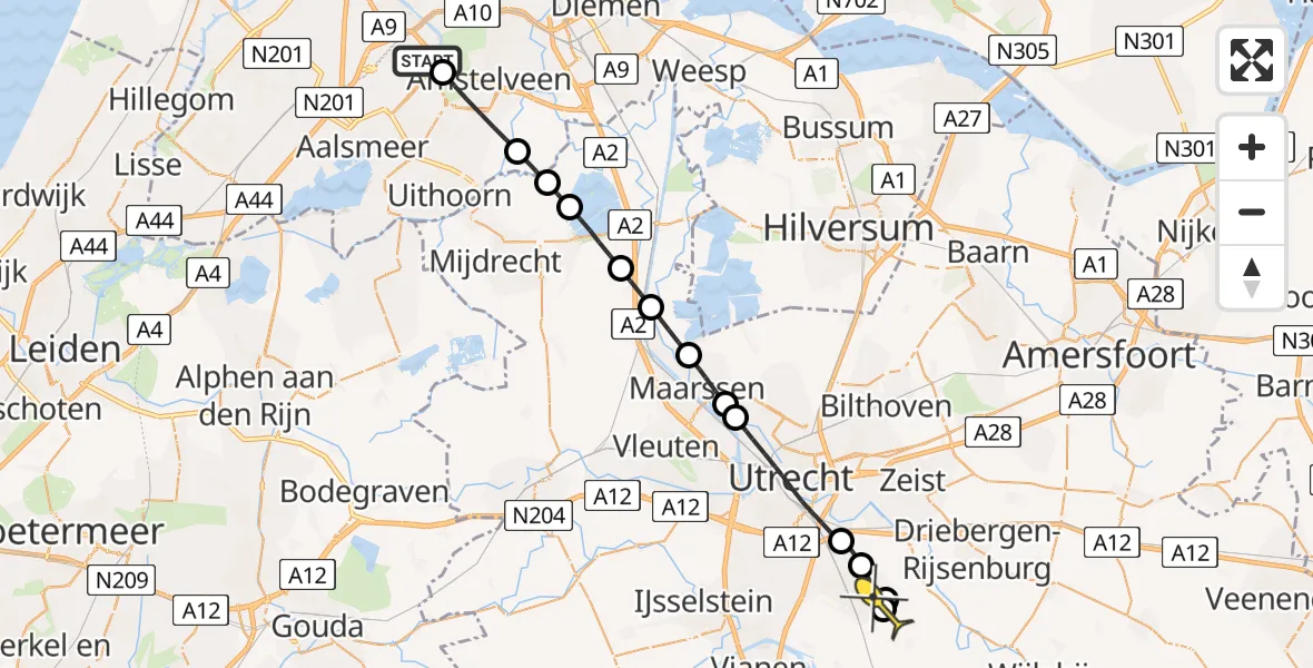 Routekaart van de vlucht: Politieheli naar Houten, Loevesteinse Randweg
