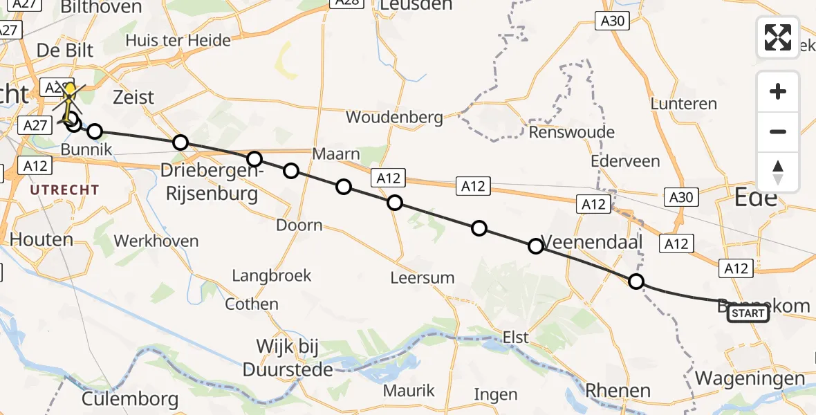 Routekaart van de vlucht: Lifeliner 3 naar Universitair Medisch Centrum Utrecht, Langesteeg
