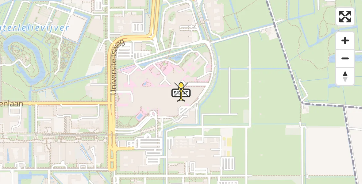 Routekaart van de vlucht: Lifeliner 3 naar Universitair Medisch Centrum Utrecht, UMC Ambulancetunnel