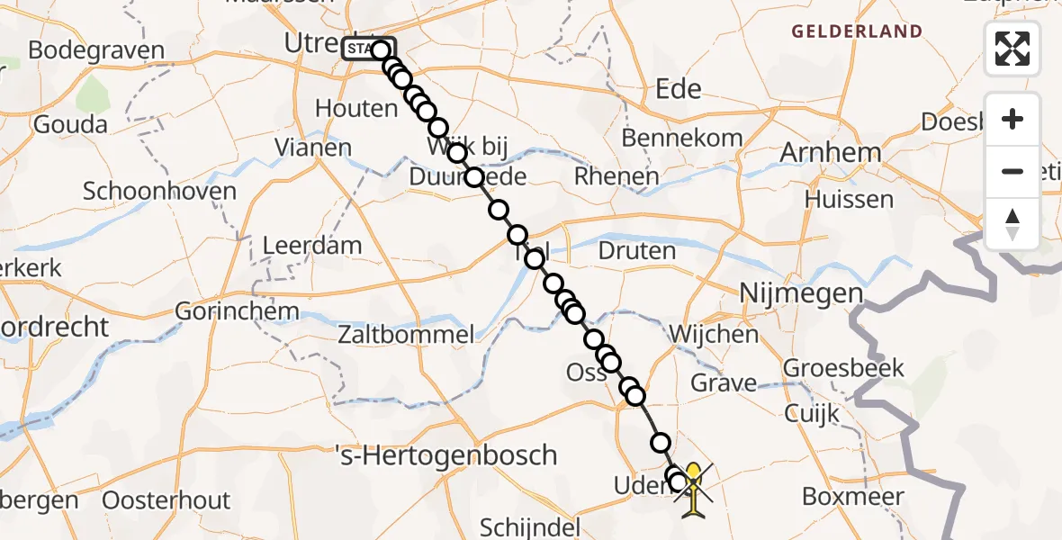 Routekaart van de vlucht: Lifeliner 3 naar Vliegbasis Volkel, Tolakkerlaan
