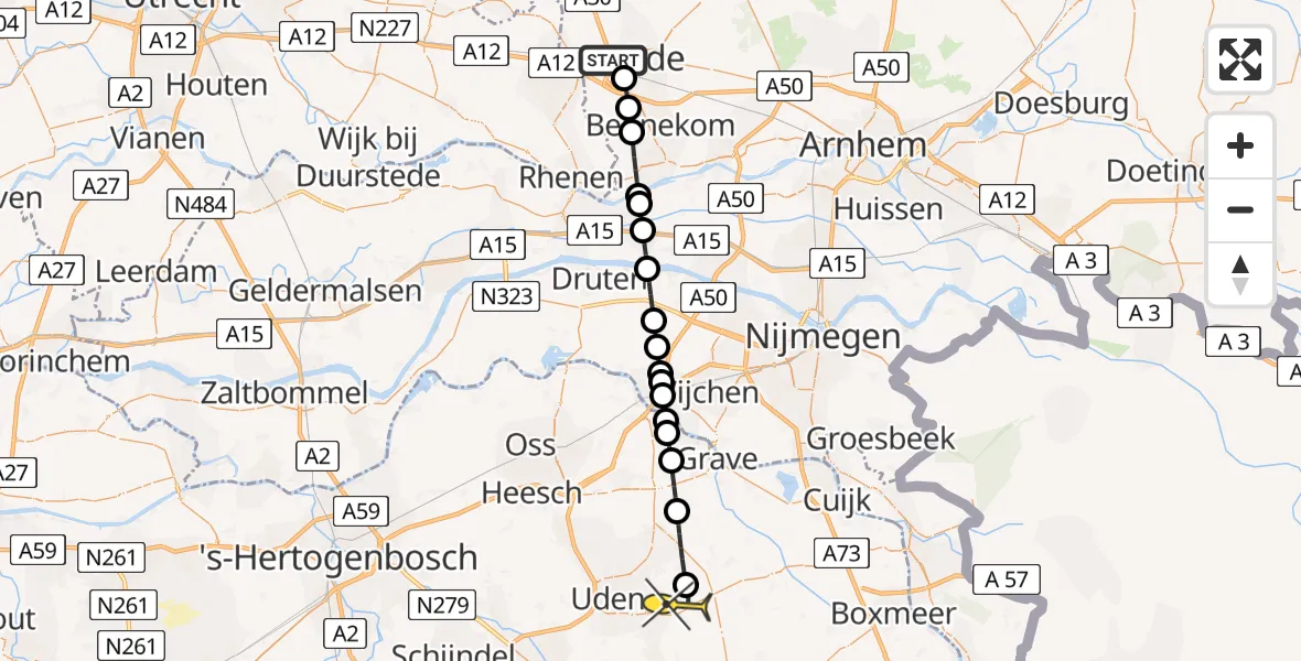Routekaart van de vlucht: Lifeliner 3 naar Vliegbasis Volkel, Prinsenhof