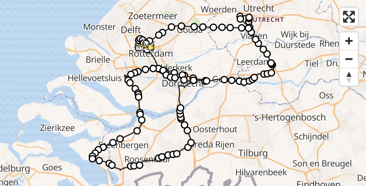 Routekaart van de vlucht: Politieheli naar Rotterdam The Hague Airport, Schieveense polder