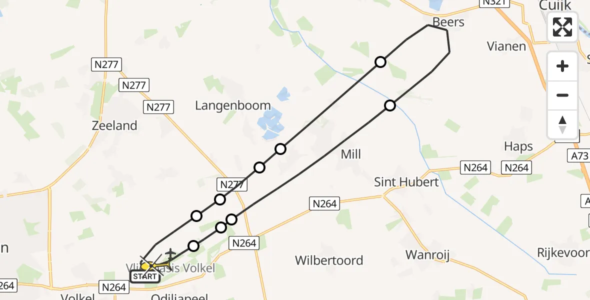 Routekaart van de vlucht: Lifeliner 3 naar Vliegbasis Volkel, Zeelandsedijk