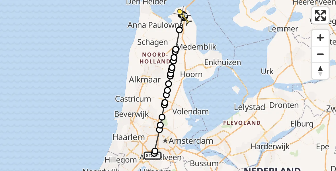 Routekaart van de vlucht: Politiehelikopter naar Slootdorp, Westerkimweg