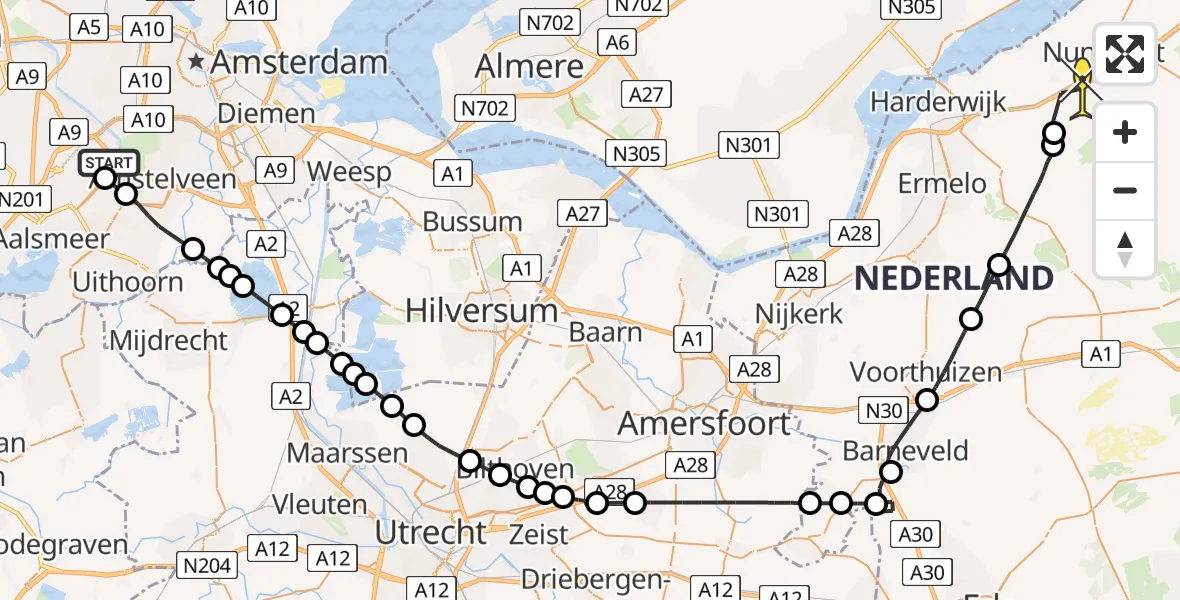 Routekaart van de vlucht: Politiehelikopter naar Hulshorst, Mr. Jac. Takkade