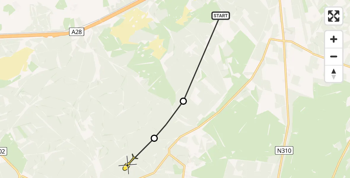 Routekaart van de vlucht: Politiehelikopter naar Ermelo, Veld van Sandberg