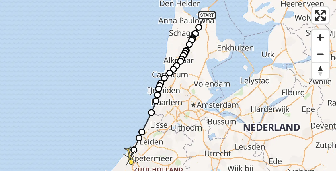 Routekaart van de vlucht: Politieheli naar Den Haag, Den Oeverseweg