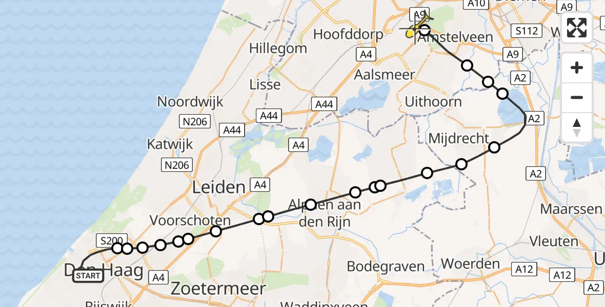 Routekaart van de vlucht: Politiehelikopter naar Schiphol, Loosduinsekade