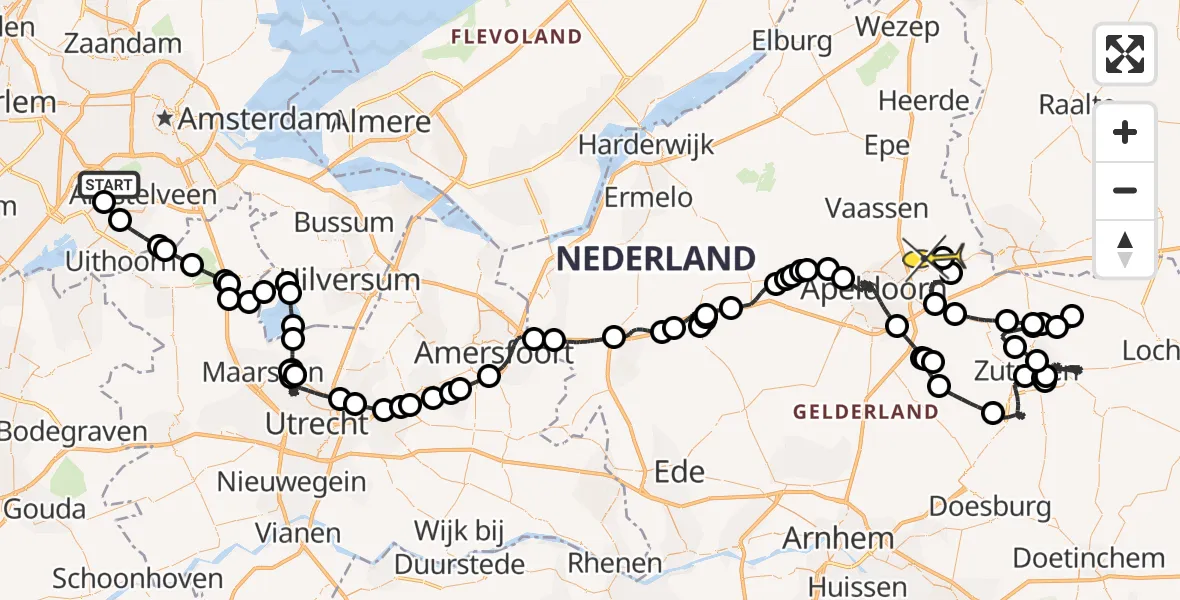 Routekaart van de vlucht: Politieheli naar Vliegveld Teuge, Westerkimweg