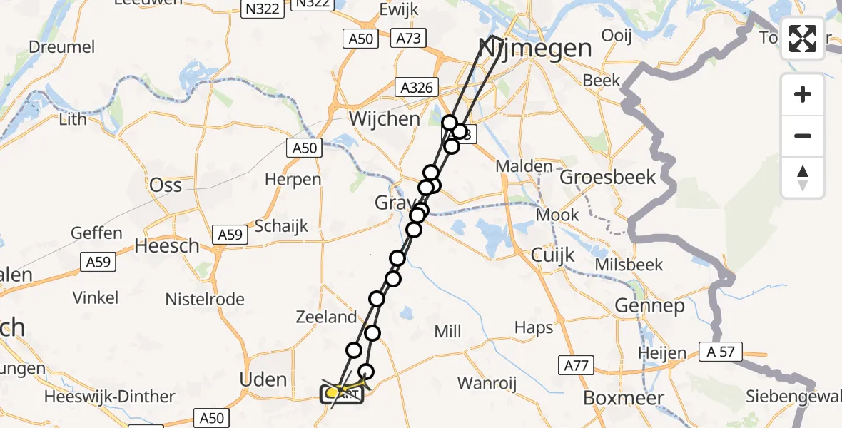 Routekaart van de vlucht: Lifeliner 3 naar Vliegbasis Volkel, Zeelandsedijk