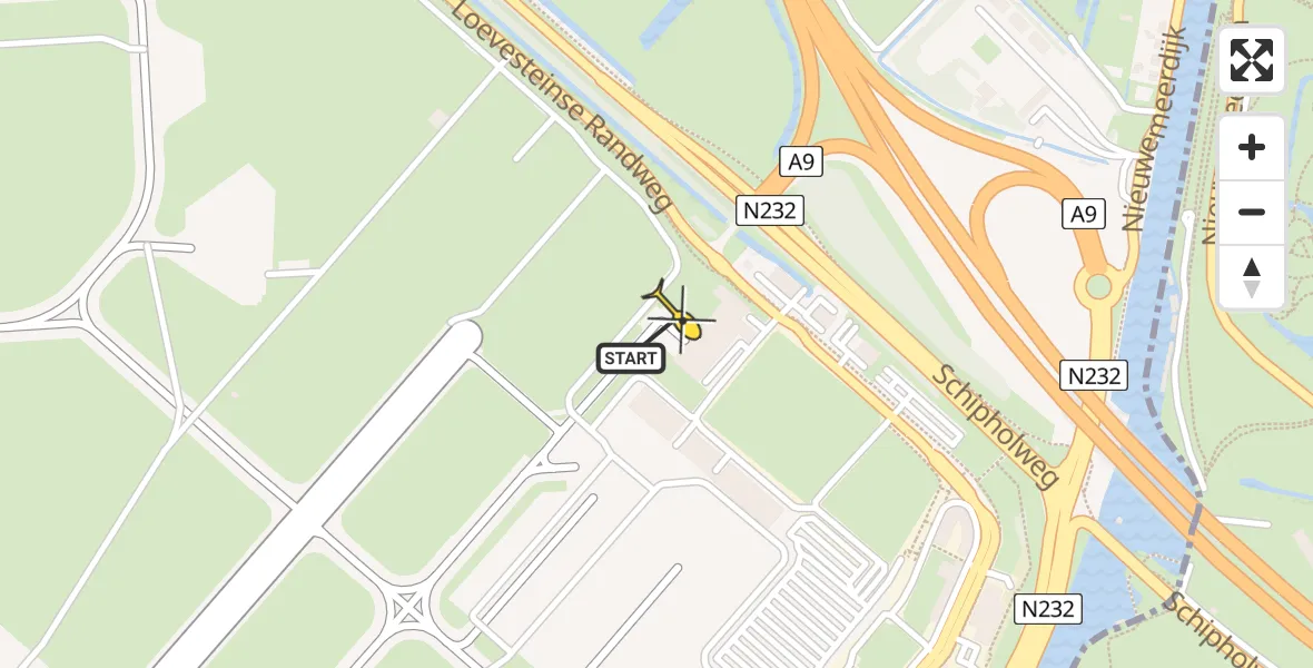 Routekaart van de vlucht: Politieheli naar Schiphol, Loevesteinse Randweg