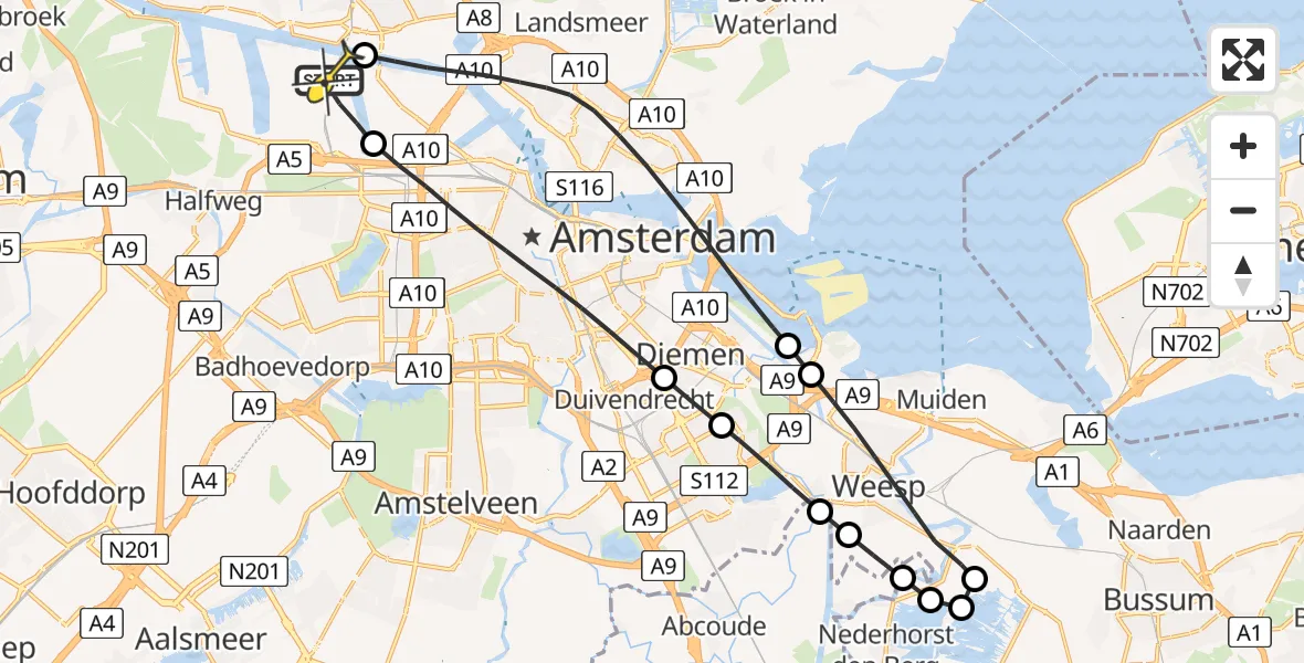 Routekaart van de vlucht: Lifeliner 1 naar Amsterdam Heliport, Bosporushaven